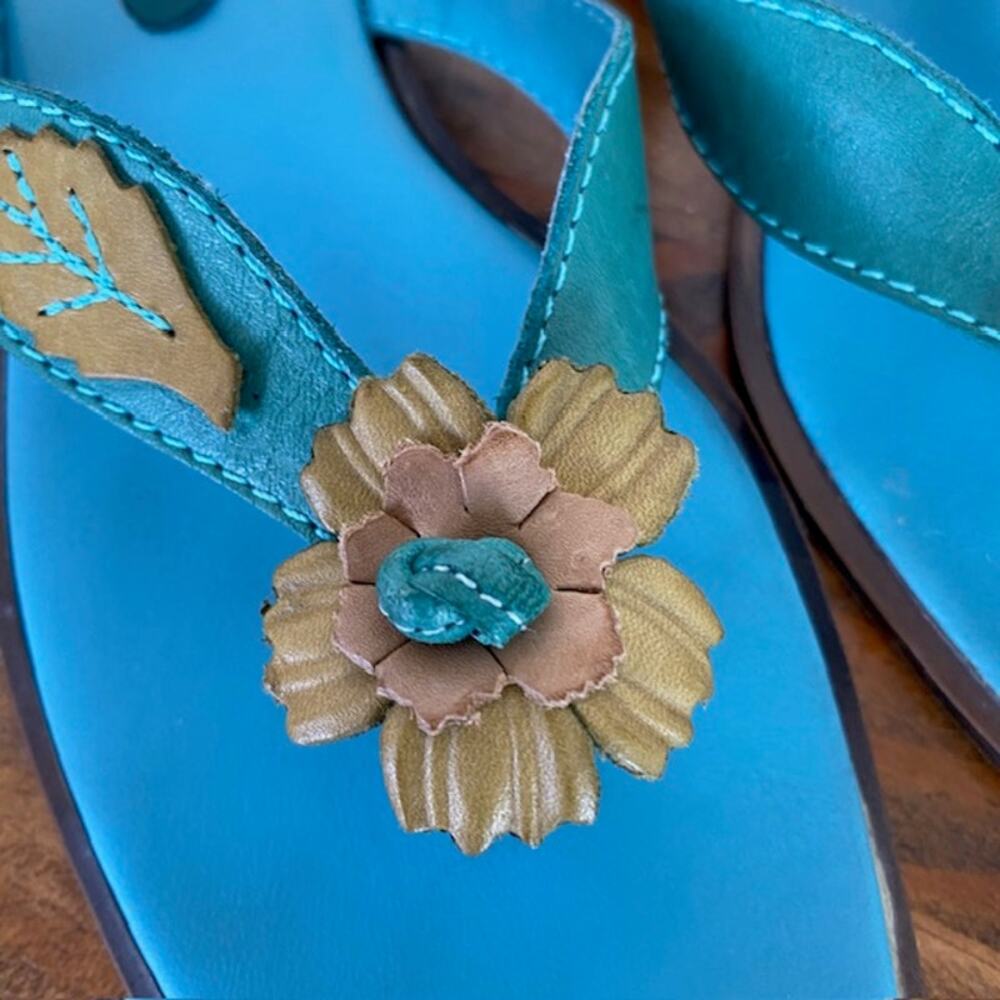 Bruno Menegatti Teal Leather Flip Flop Sandals - Size 8 - Picture 3 of 6